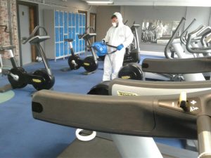 Our deep cleaning team fog throughout the gym